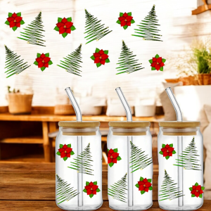 UV DTF sapin de noël et poinsettia