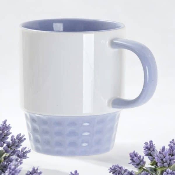 Tasse en céramique lilas empilable pour sublimation