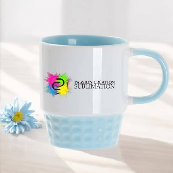 Tasse en céramique bleu pâle empilable pour sublimation