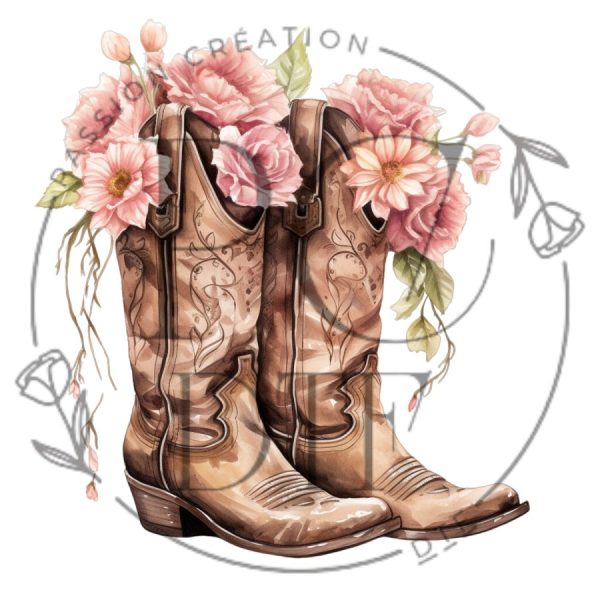 DTF Botte de cowboys avec fleur – Image 2