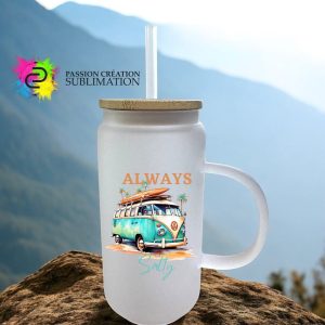 Tasse en verre givrés 18oz avec couvercle bamboo pour sublimation